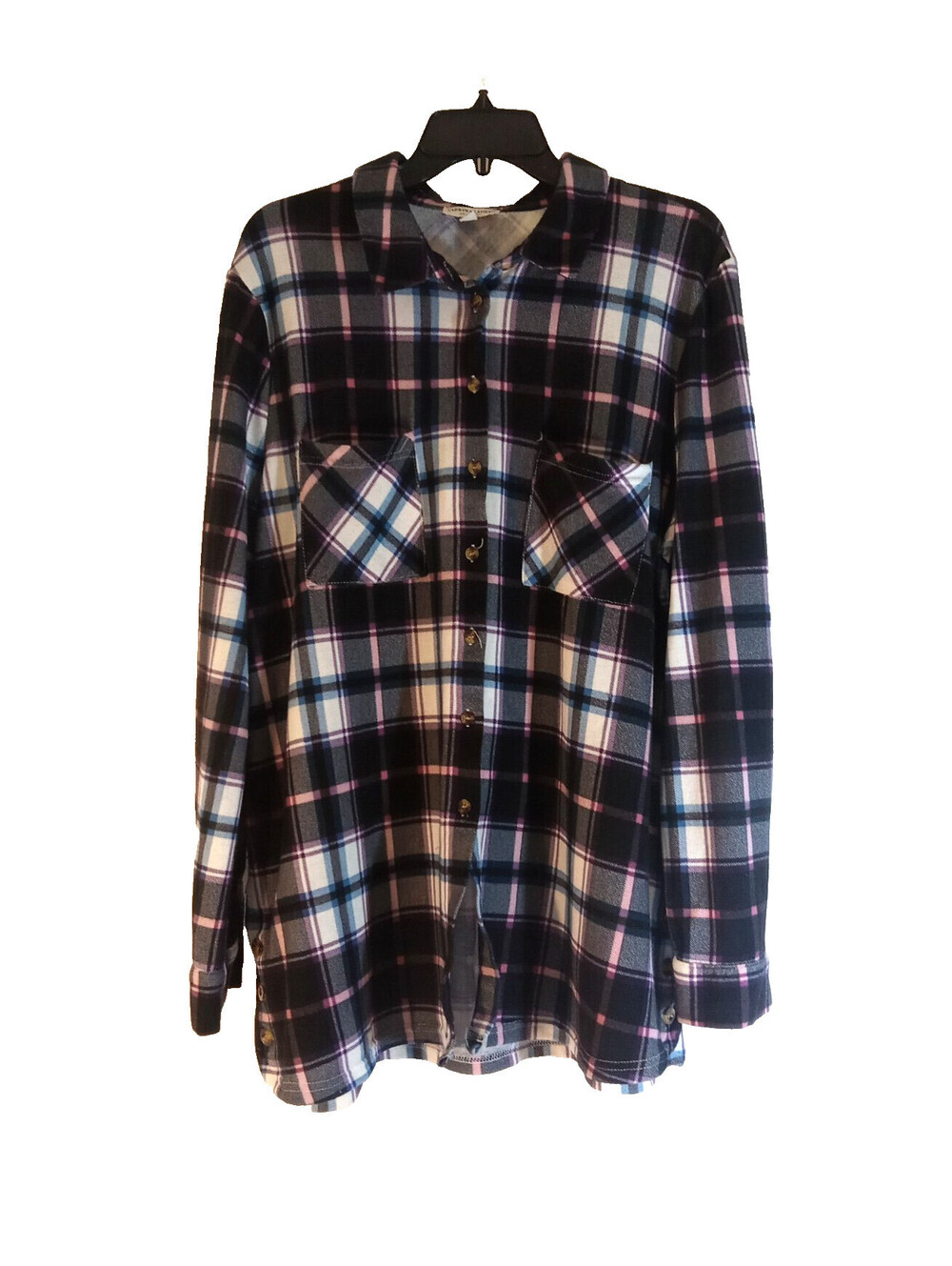 Sabrina Lauren Cozy Cabin Shirt Jacket Womens  XL Flannel Plaid 3/4 Sleeves